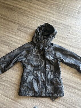 Black Plaid Hooded Winter Jacket sz S